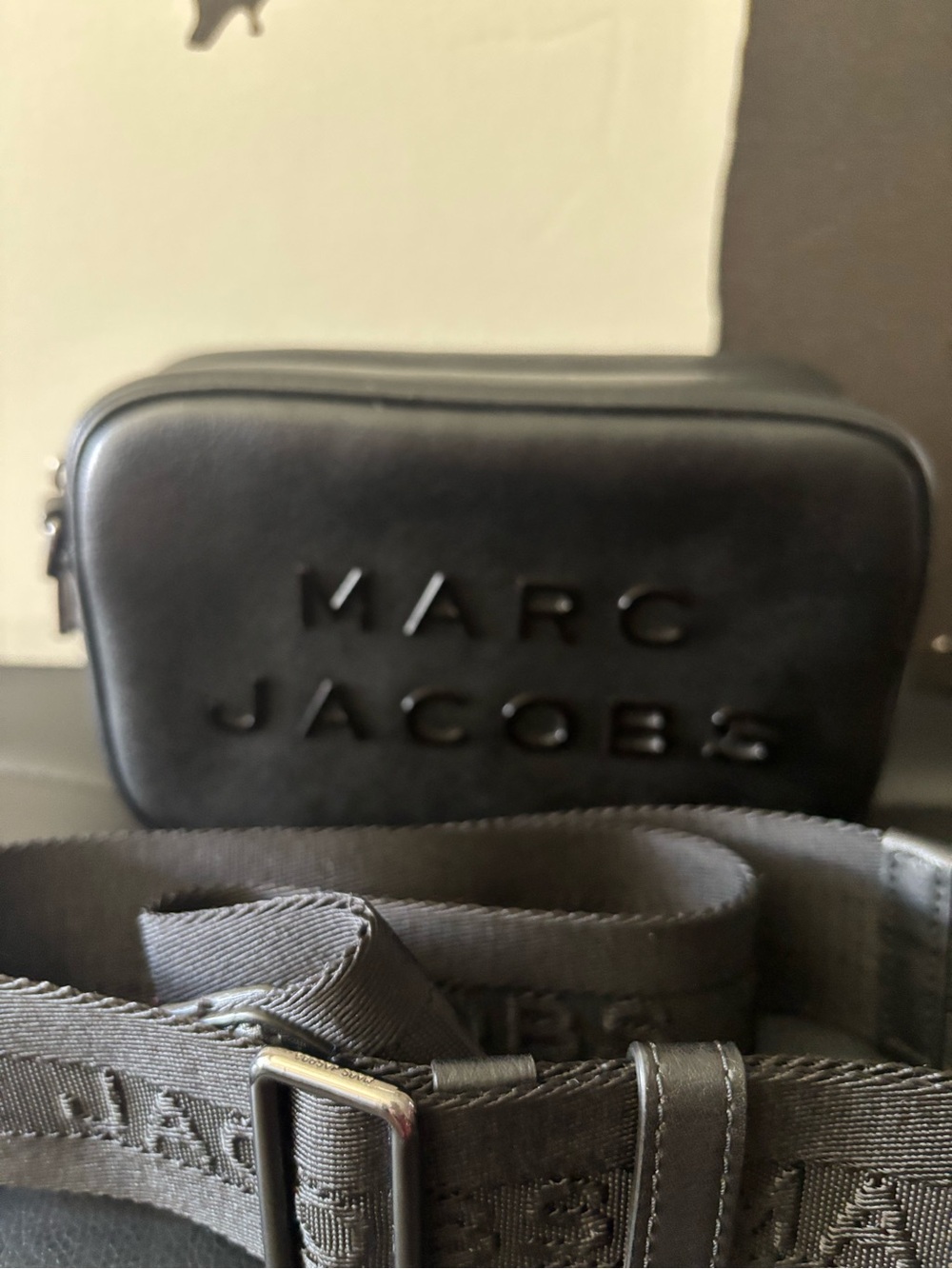 Marc Jacobs Black Leather Crossbody Camera Bag with Logo